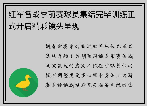 红军备战季前赛球员集结完毕训练正式开启精彩镜头呈现