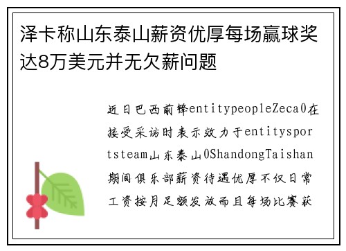 泽卡称山东泰山薪资优厚每场赢球奖达8万美元并无欠薪问题